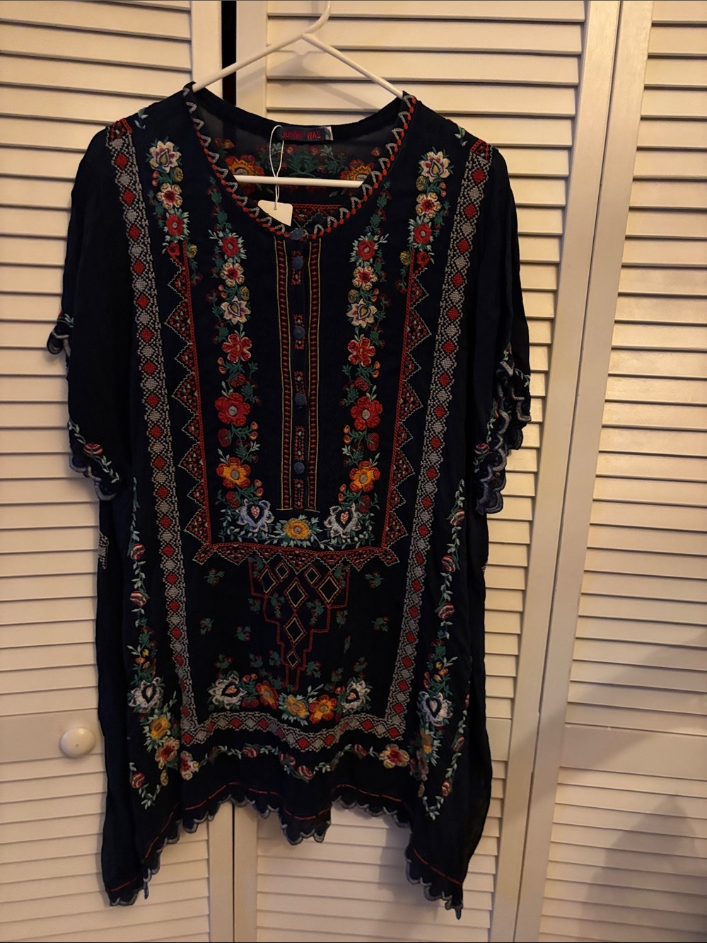 Johnny Was Navy Embroidered Floral Tunic